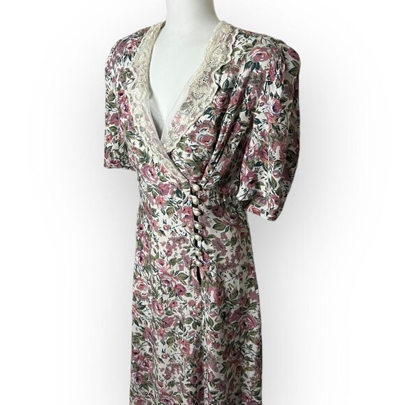 Jonathan Martin Vintage 80s Pastel Floral Lace Collar Cottagecore A-Line Dress - Picture 6 of 16